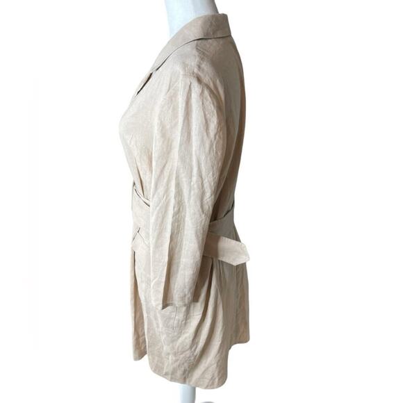 ASOS DESIGN linen mini tux dress with belt in stone sz 12 Large NWT - Picture 8 of 16